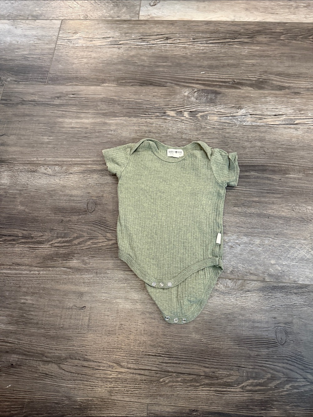 Rabbit + Bear Baby Ribbed Short-Sleeve One-Piece in Sage Green